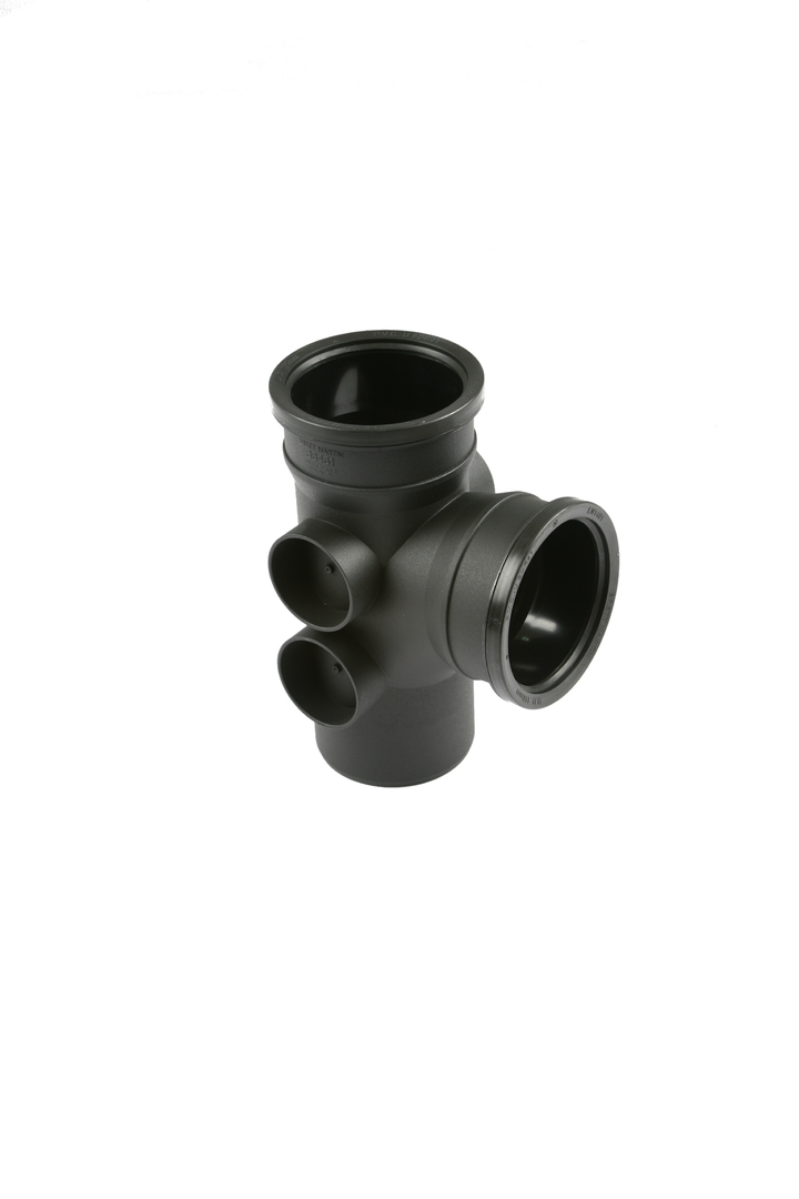 BS451CI – 110mm Cast Iron Effect 92.5° Double Socket Four Boss Branch